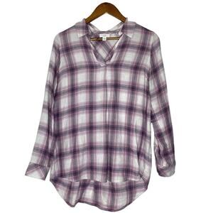 J Jill XS Purple Plaid Long-Sleeve Button-Up Blouse Casual Preppy Everyday